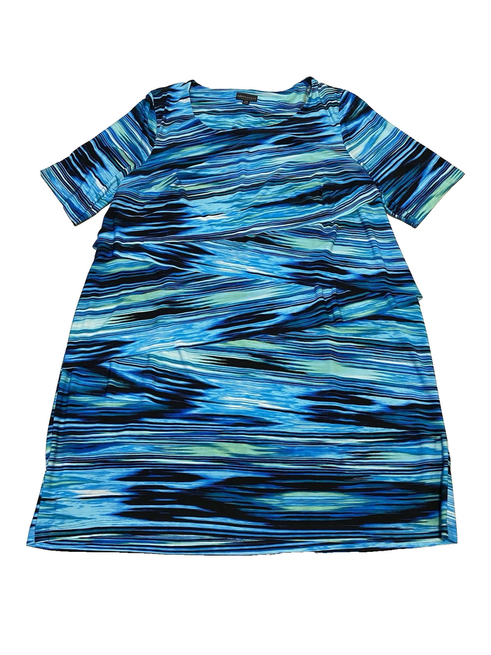 Connected Apparel Womens Artsy Dress Size 24W Blue Asymmetrical Ruffles Office
